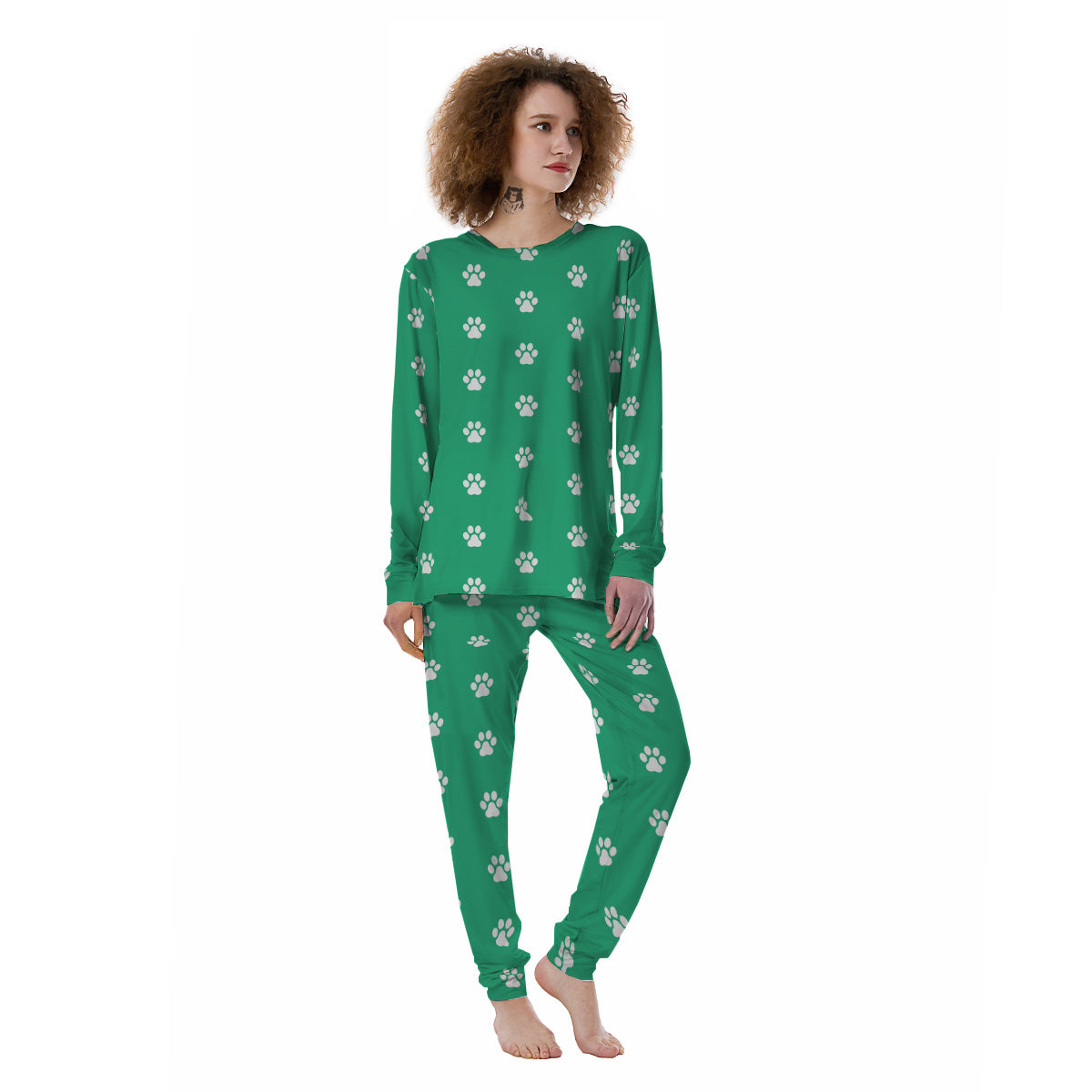 Jade Paw Print Women's Pajamas-grizzshop