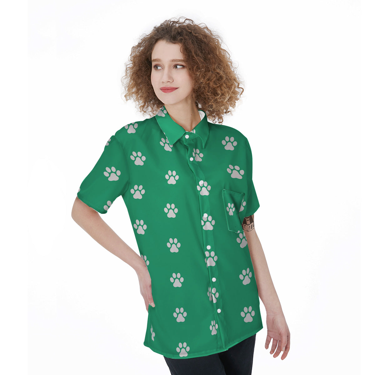 Jade Paw Print Women's Short Sleeve Shirts-grizzshop