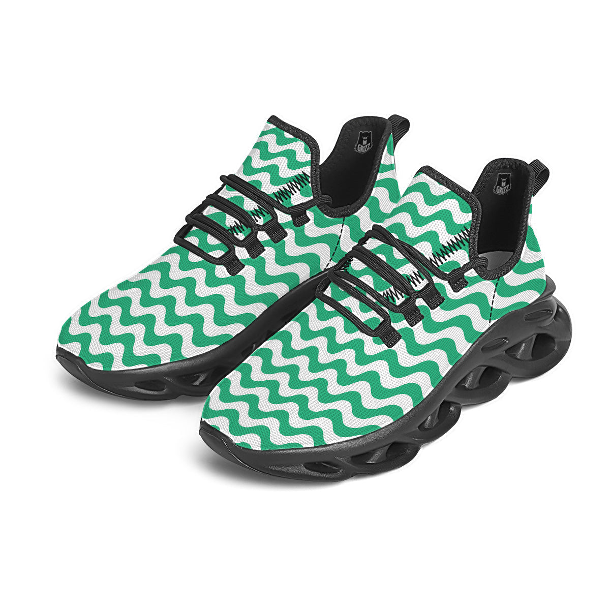 Jade Wave Striped Print Black Running Shoes-grizzshop