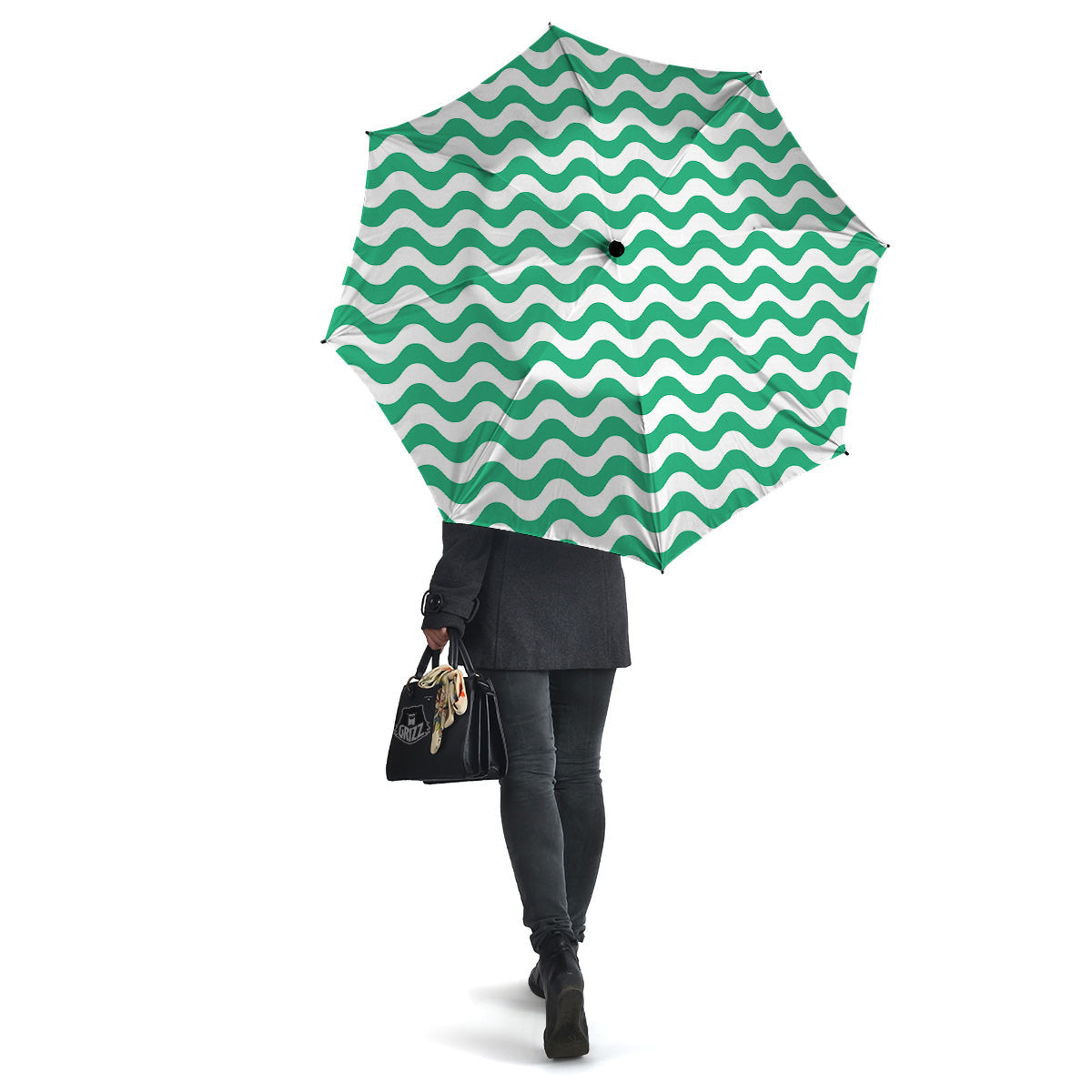 Jade Wave Striped Print Umbrella-grizzshop