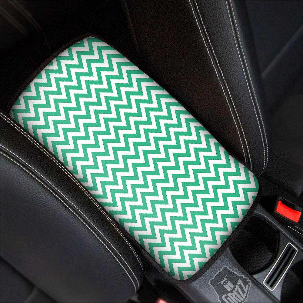 Jade Zigzag Print Pattern Car Center Console Cover-grizzshop