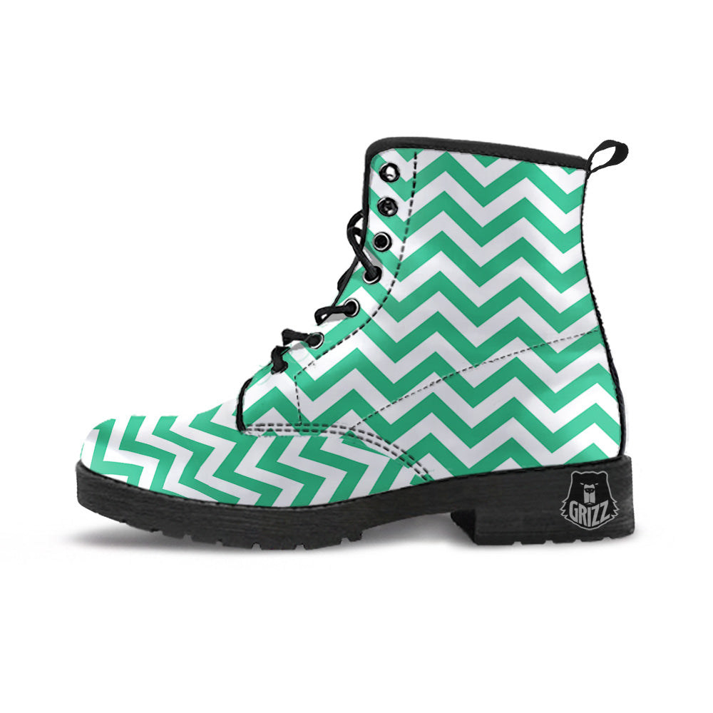 Jade Zigzag Print Pattern Leather Boots-grizzshop