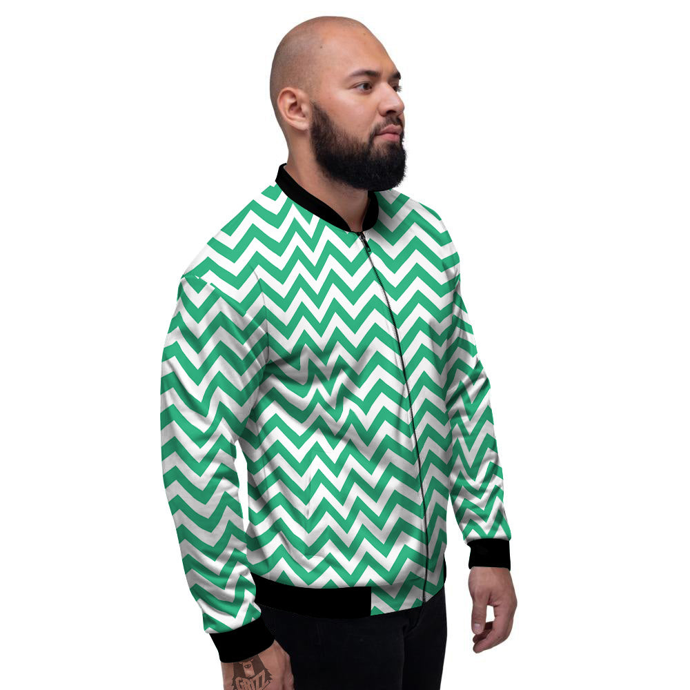 Jade Zigzag Print Pattern Men's Bomber Jacket-grizzshop
