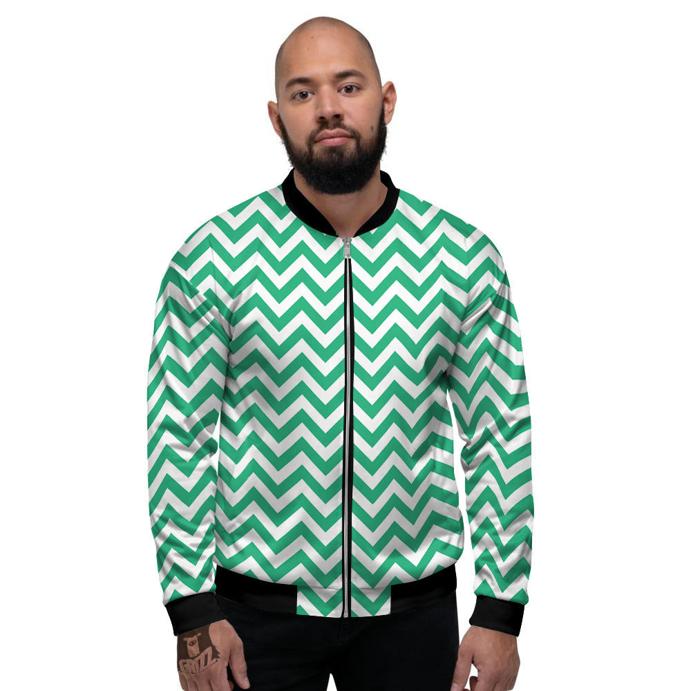 Jade Zigzag Print Pattern Men's Bomber Jacket-grizzshop