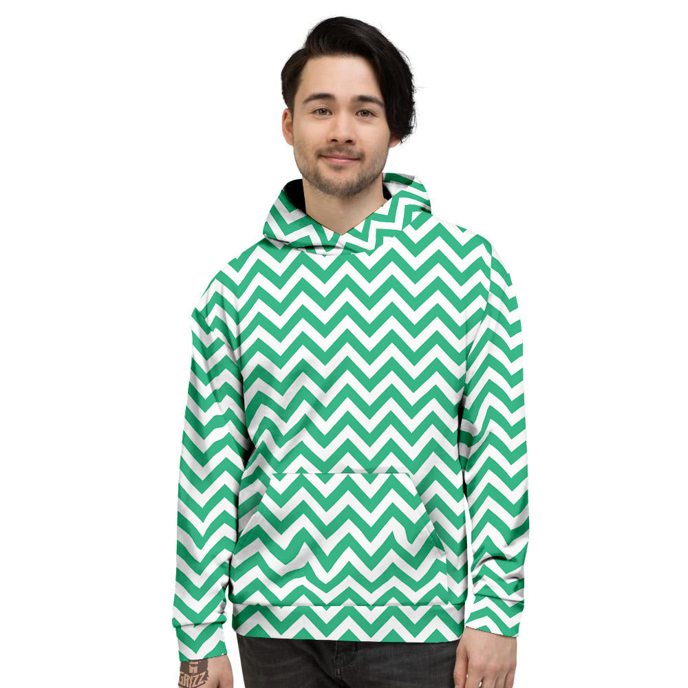 Jade Zigzag Print Pattern Men's Hoodie-grizzshop