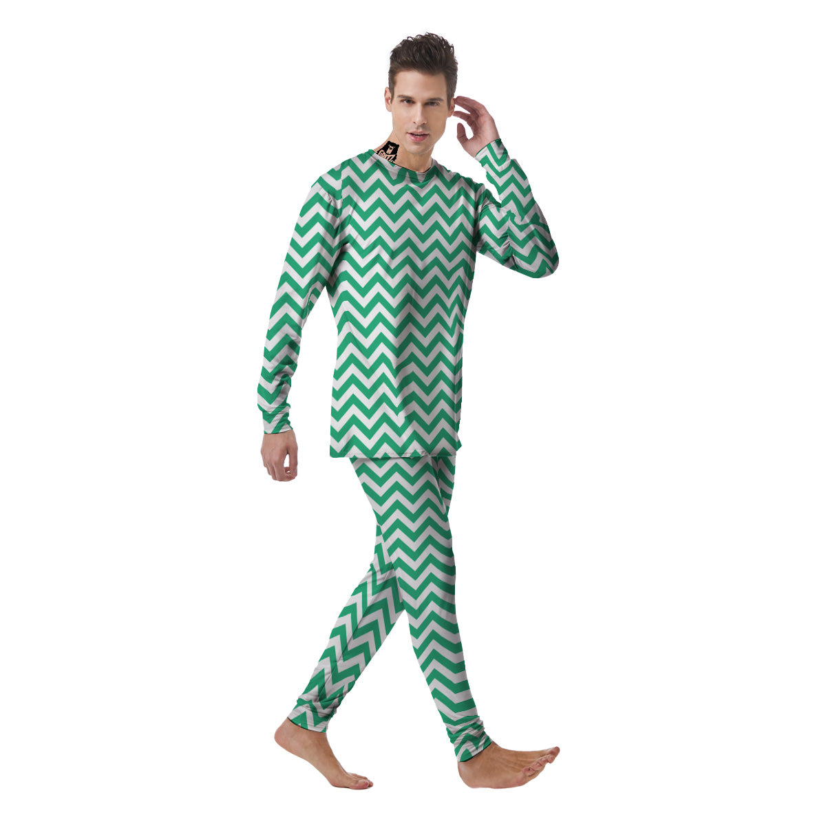 Jade Zigzag Print Pattern Men's Pajamas-grizzshop