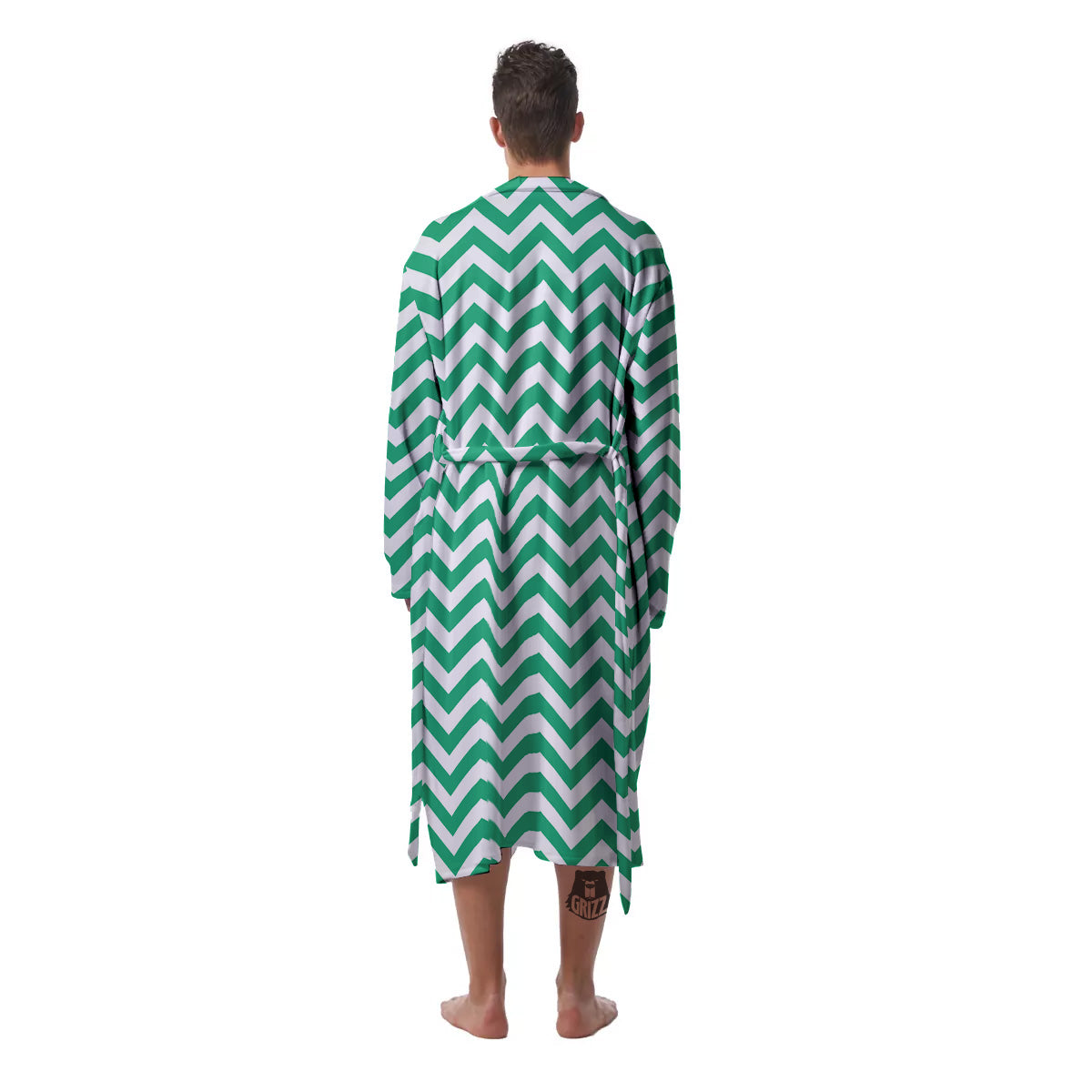 Jade Zigzag Print Pattern Men's Robe-grizzshop