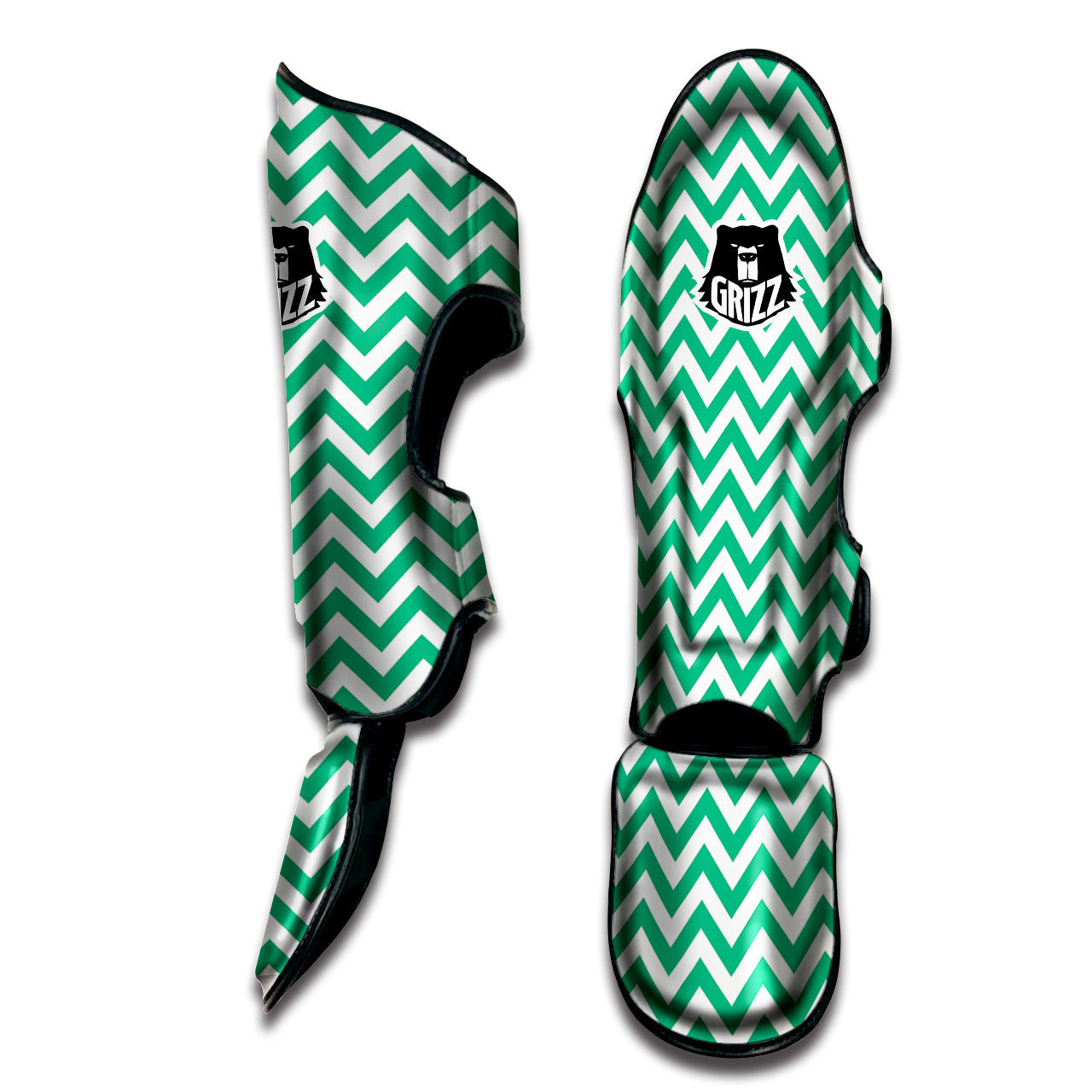 Jade Zigzag Print Pattern Muay Thai Shin Guards-grizzshop