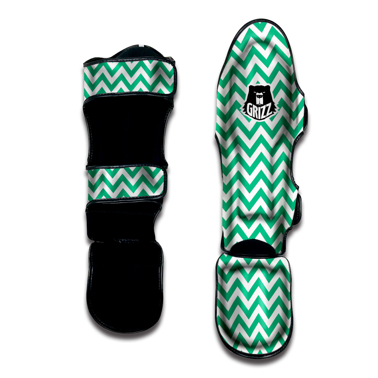 Jade Zigzag Print Pattern Muay Thai Shin Guards-grizzshop