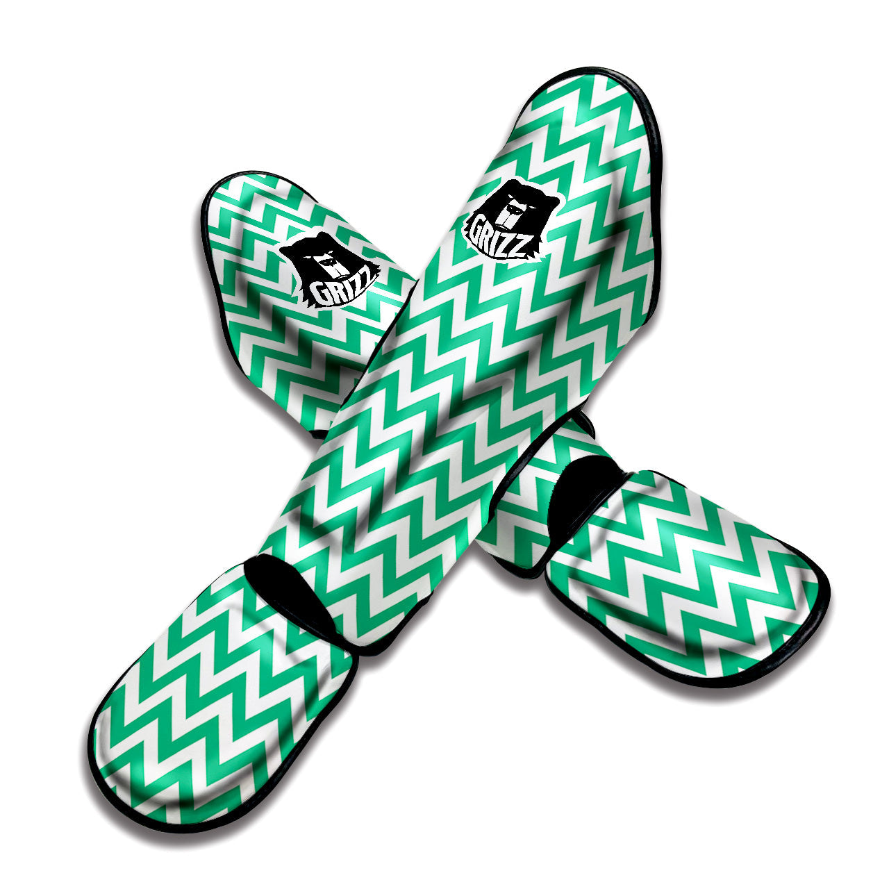 Jade Zigzag Print Pattern Muay Thai Shin Guards-grizzshop
