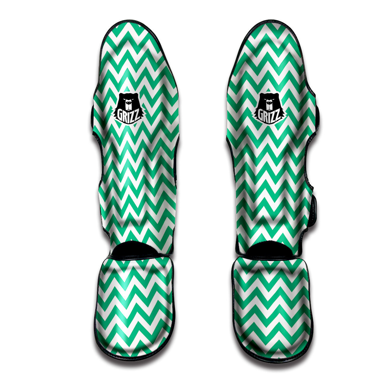 Jade Zigzag Print Pattern Muay Thai Shin Guards-grizzshop