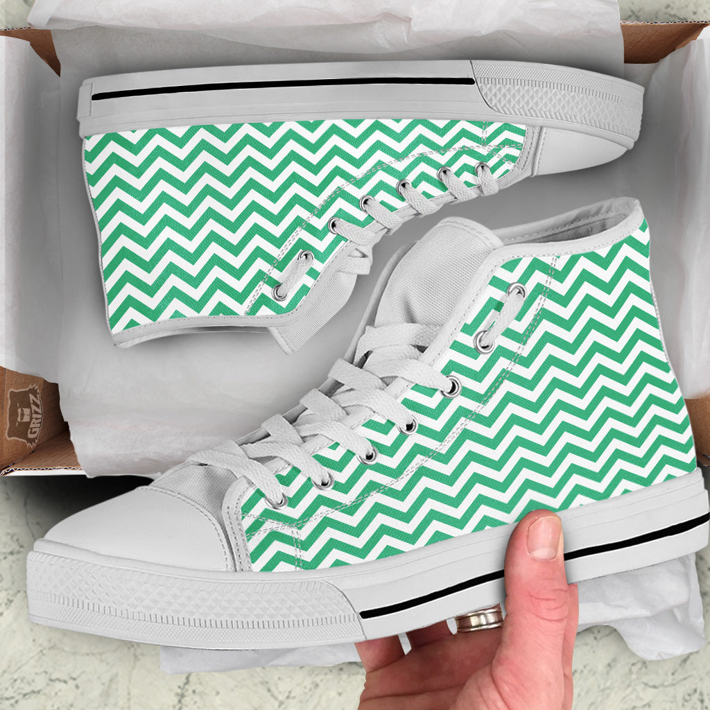 Jade Zigzag Print Pattern White High Top Shoes-grizzshop