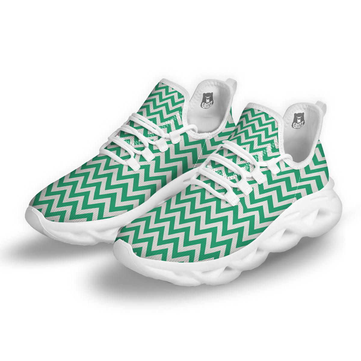 Jade Zigzag Print Pattern White Running Shoes-grizzshop