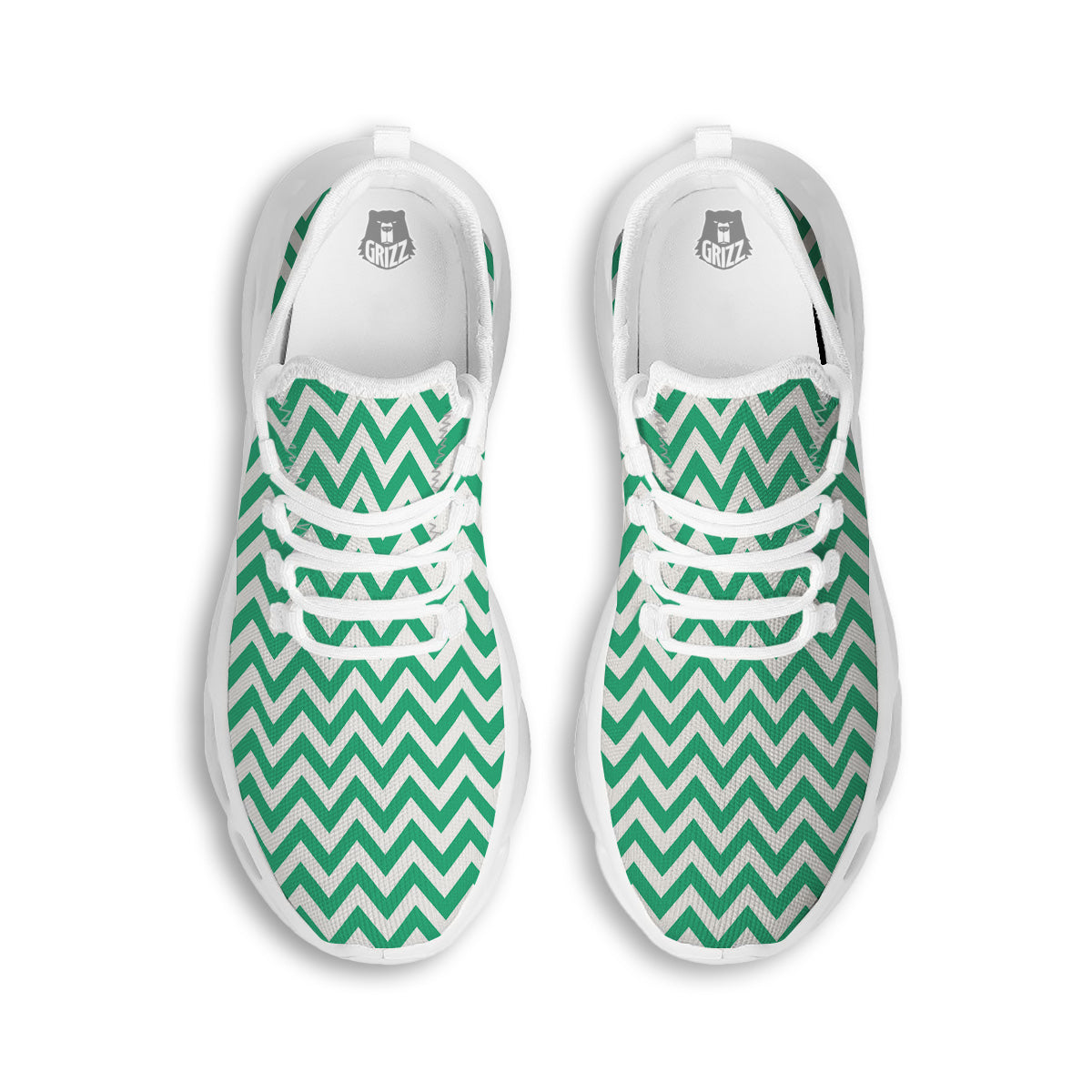 Jade Zigzag Print Pattern White Running Shoes-grizzshop