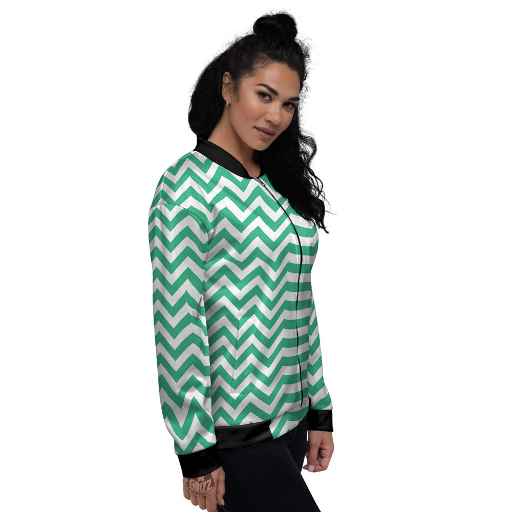 Jade Zigzag Print Pattern Women's Bomber Jacket-grizzshop