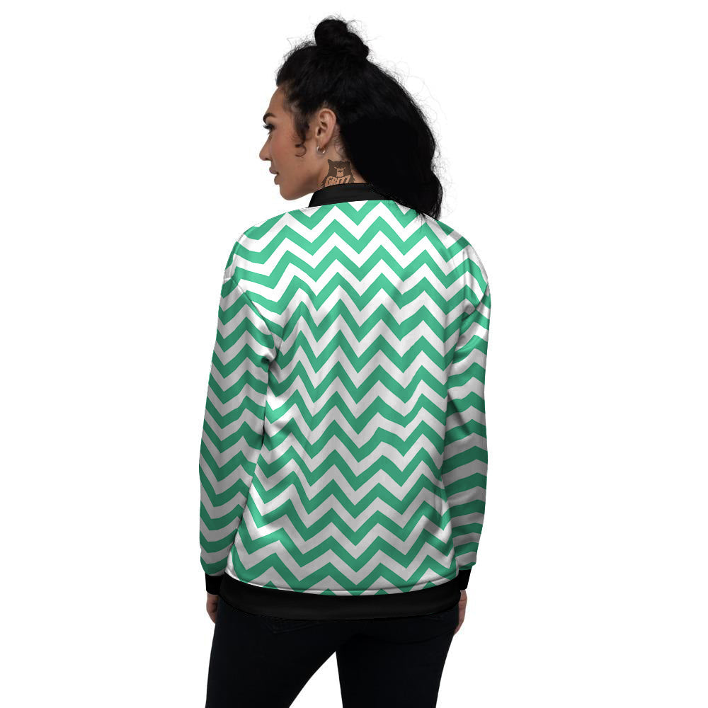 Jade Zigzag Print Pattern Women's Bomber Jacket-grizzshop
