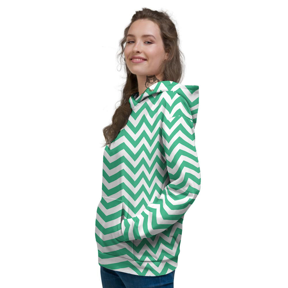 Jade Zigzag Print Pattern Women's Hoodie-grizzshop