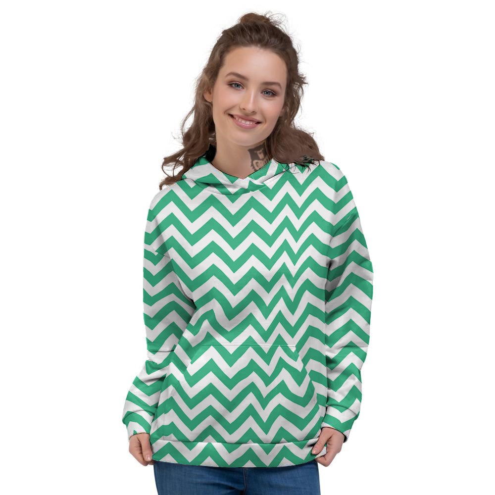 Jade Zigzag Print Pattern Women's Hoodie-grizzshop