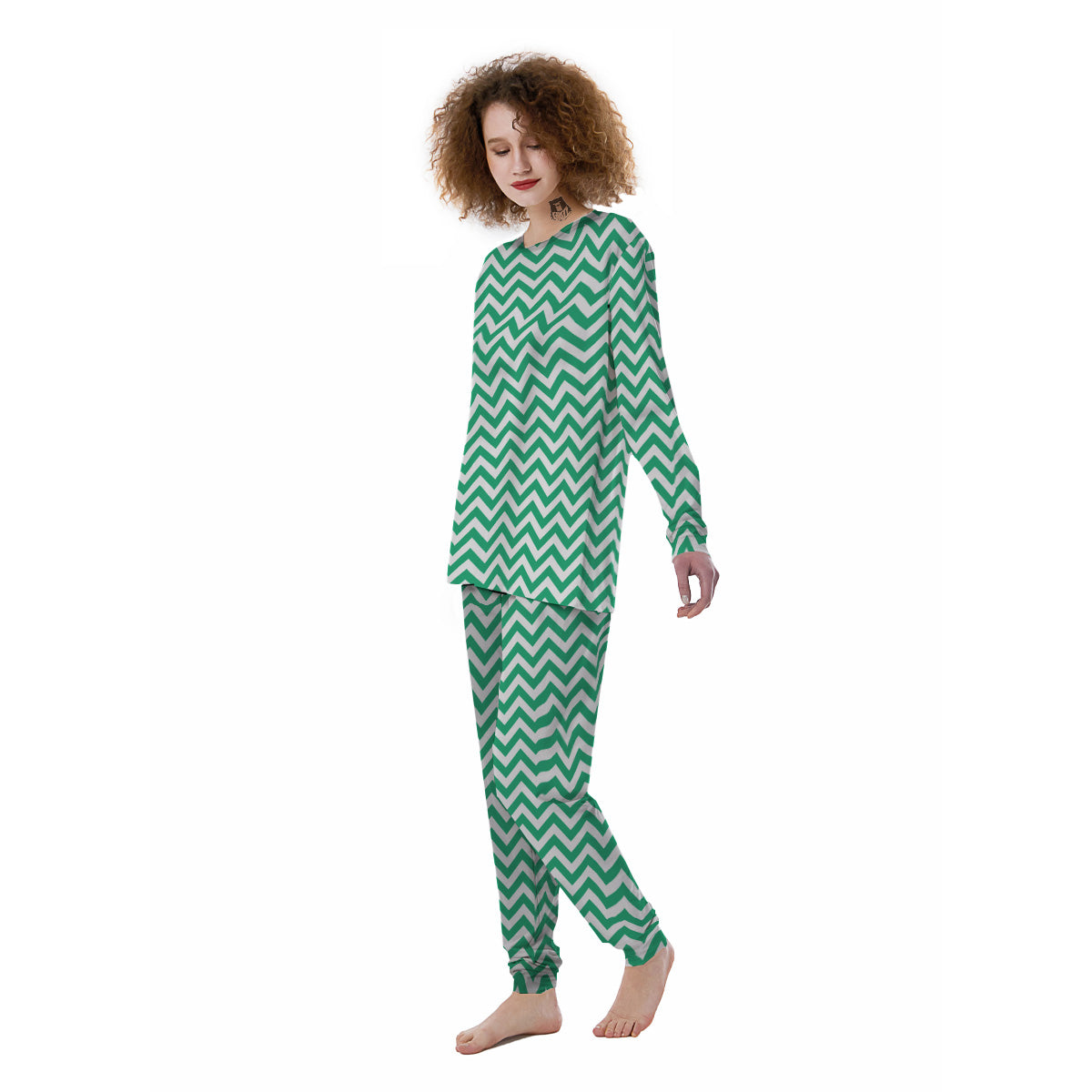 Jade Zigzag Print Pattern Women's Pajamas-grizzshop