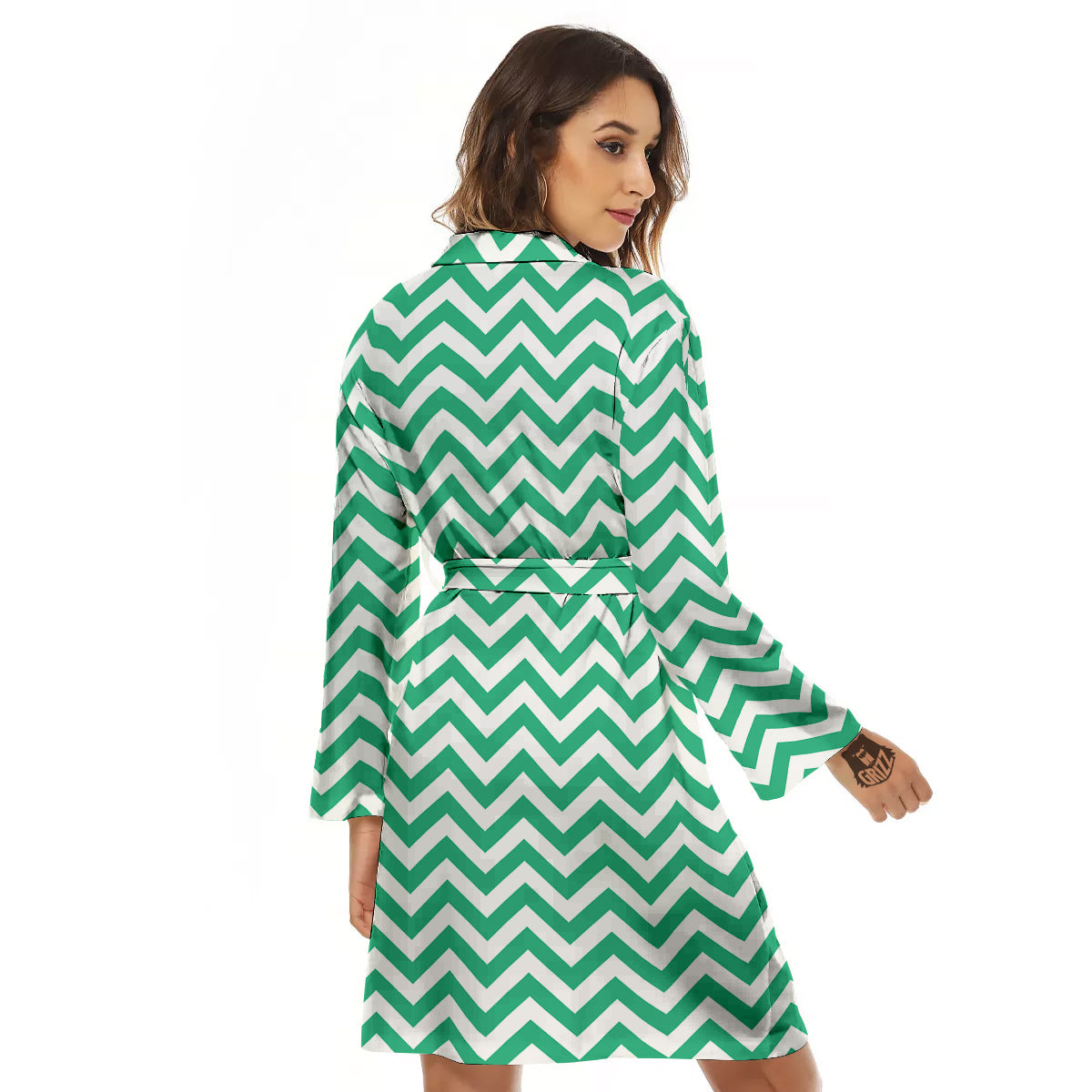 Jade Zigzag Print Pattern Women's Robe-grizzshop