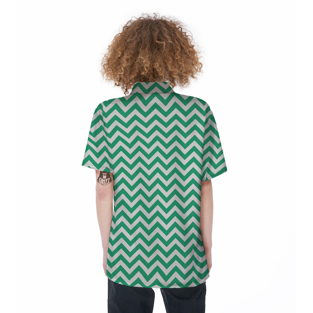 Jade Zigzag Print Pattern Women's Short Sleeve Shirts-grizzshop