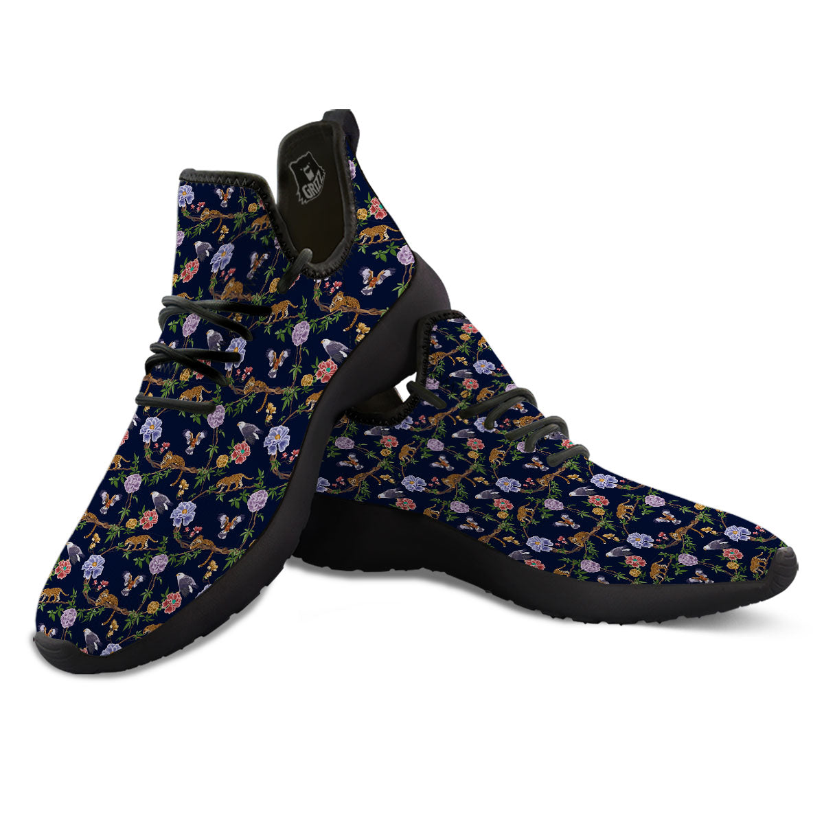 Jaguar And Eagle Print Pattern Black Athletic Shoes-grizzshop
