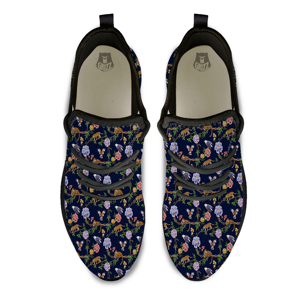 Jaguar And Eagle Print Pattern Black Athletic Shoes-grizzshop