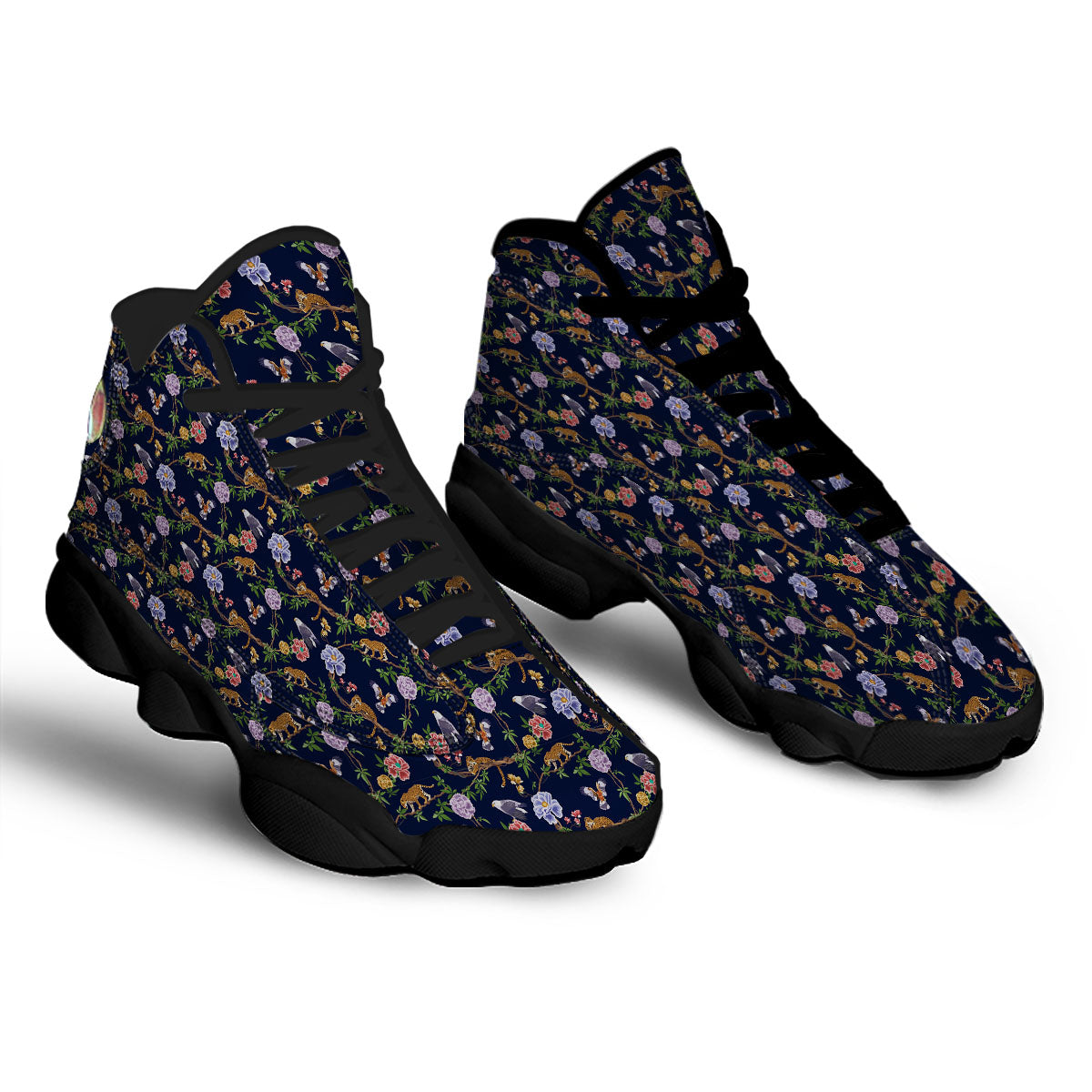 Jaguar And Eagle Print Pattern Black Basketball Shoes-grizzshop