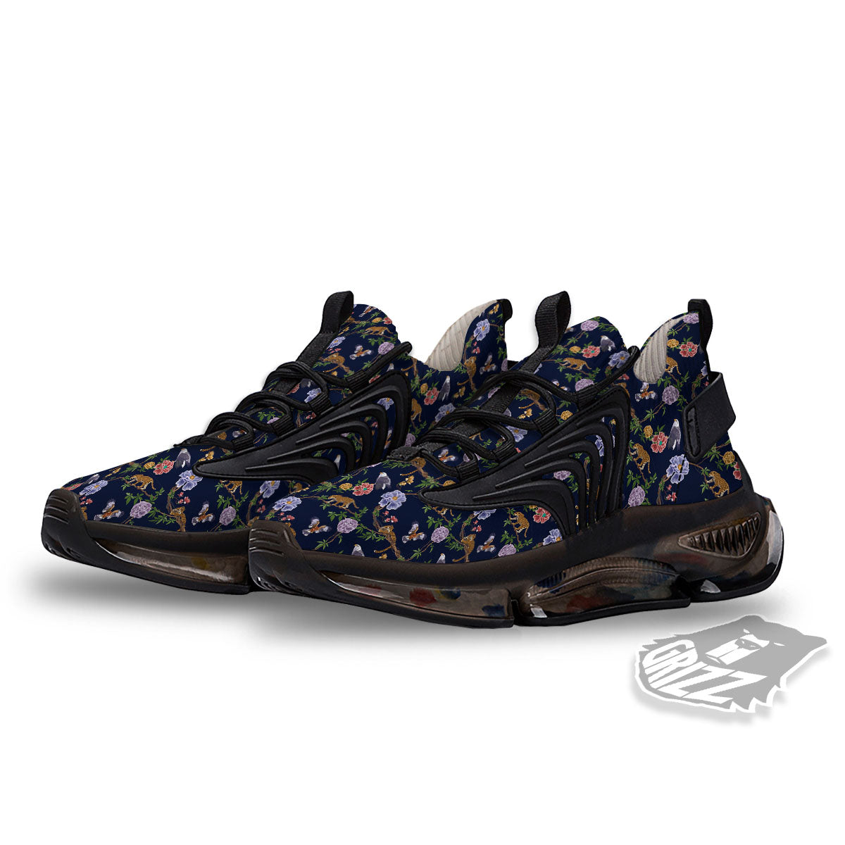 Jaguar And Eagle Print Pattern Black Gym Shoes-grizzshop