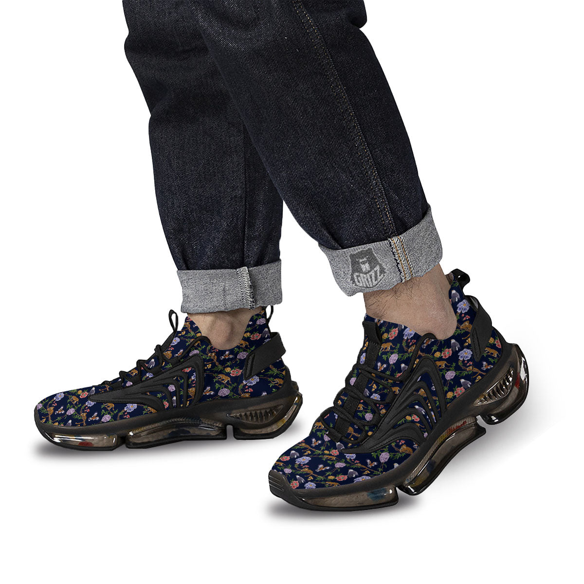 Jaguar And Eagle Print Pattern Black Gym Shoes-grizzshop