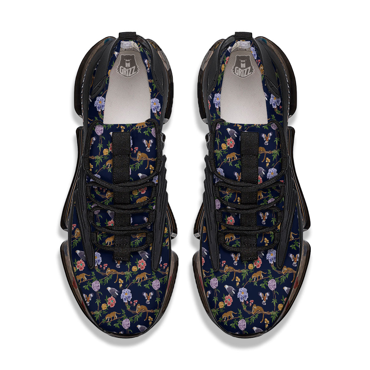 Jaguar And Eagle Print Pattern Black Gym Shoes-grizzshop