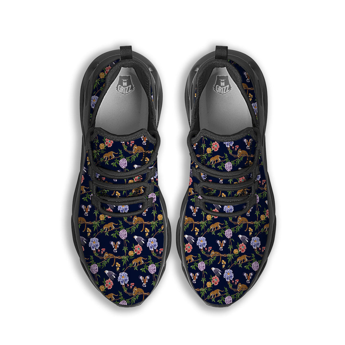 Jaguar And Eagle Print Pattern Black Running Shoes-grizzshop