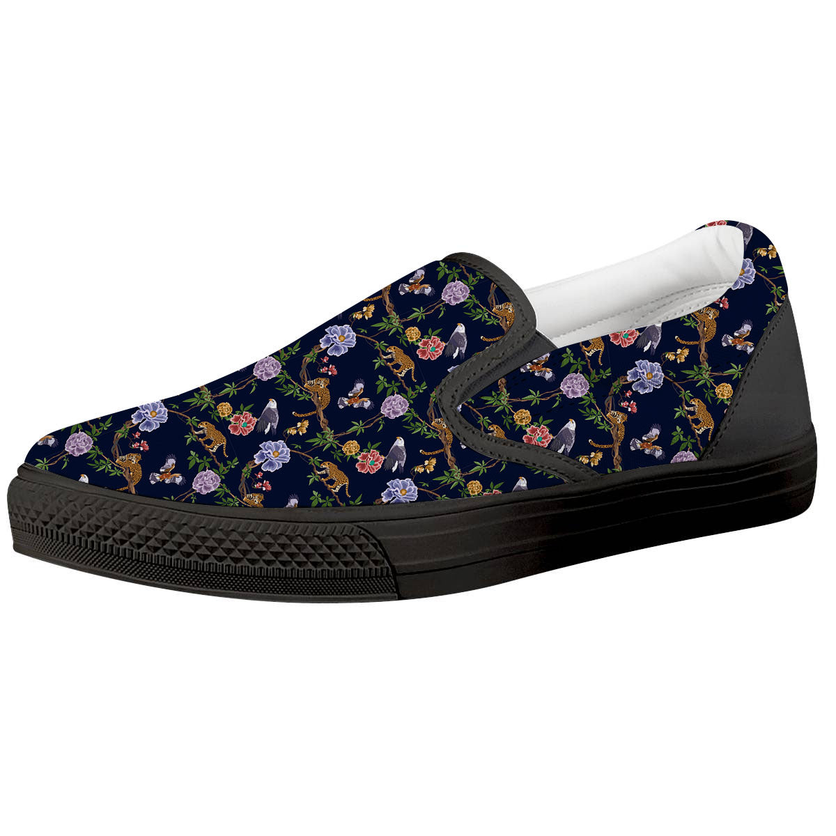 Jaguar And Eagle Print Pattern Black Slip On Shoes-grizzshop