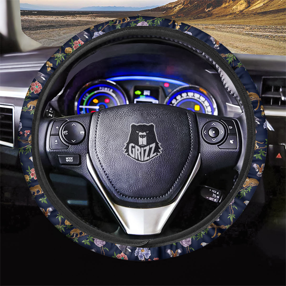 Jaguar And Eagle Print Pattern Car Steering Wheel Cover-grizzshop