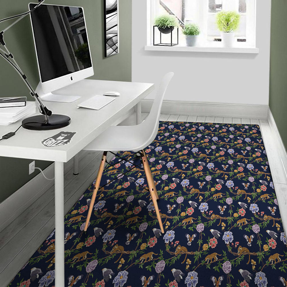 Jaguar And Eagle Print Pattern Floor Mat-grizzshop
