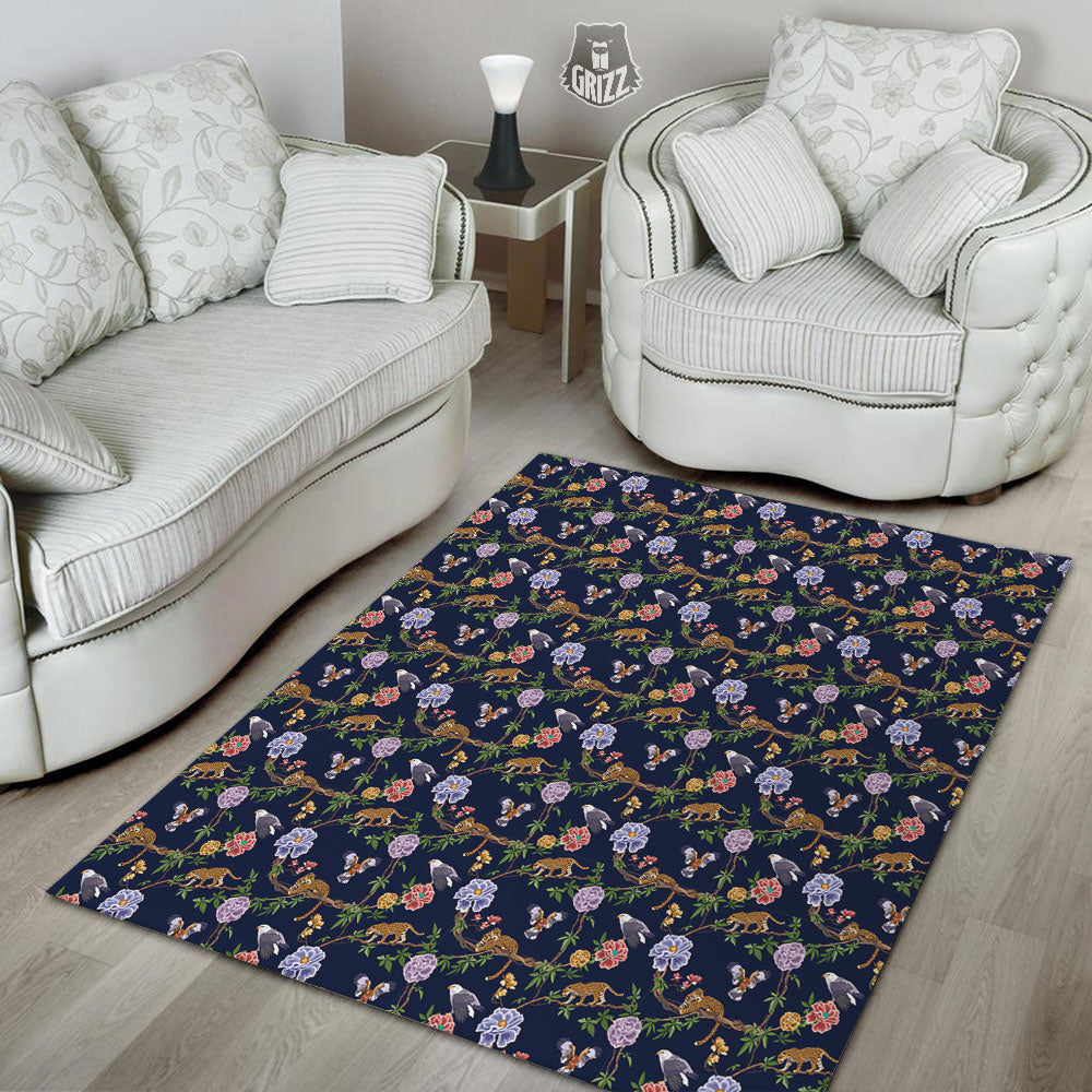 Jaguar And Eagle Print Pattern Floor Mat-grizzshop