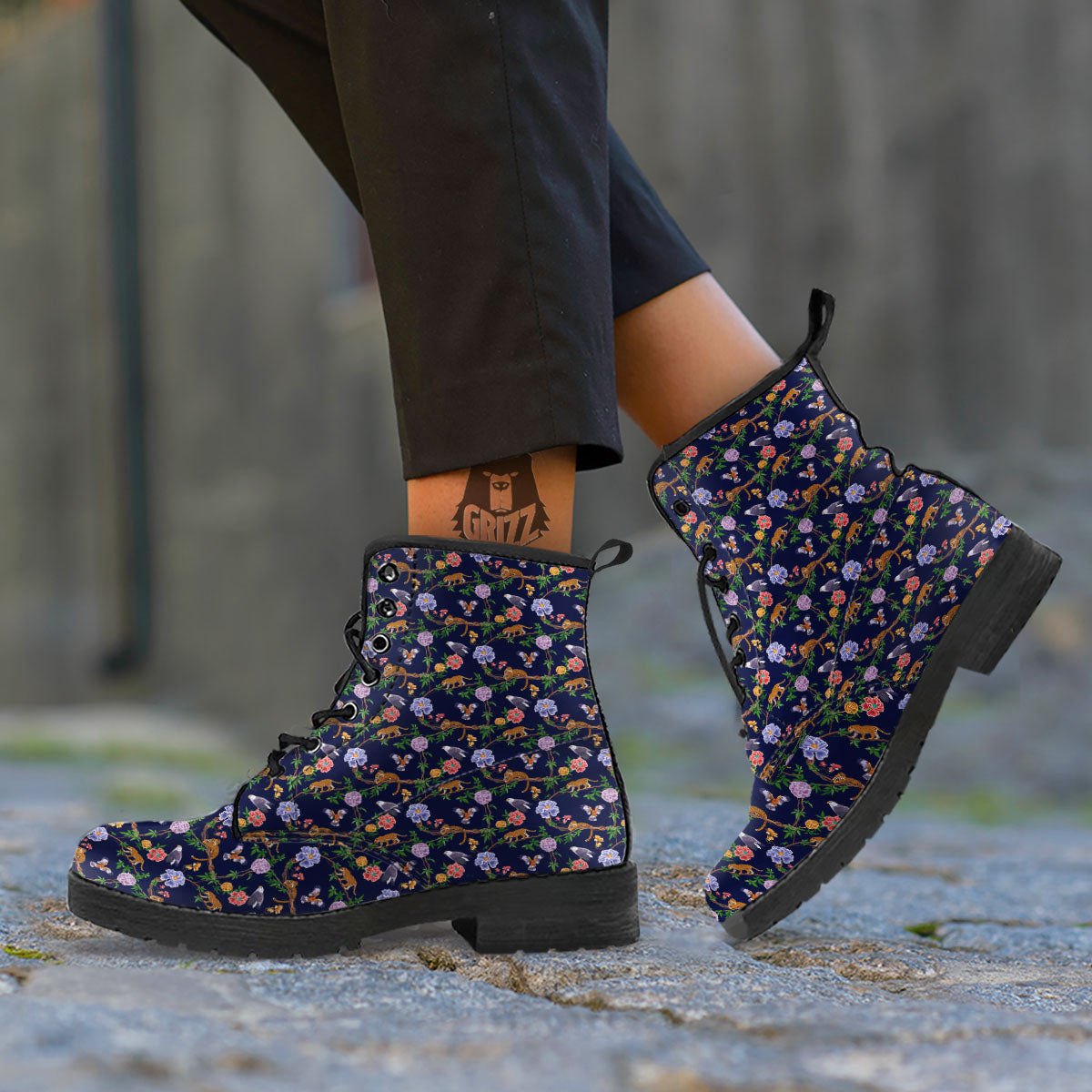 Jaguar And Eagle Print Pattern Leather Boots-grizzshop
