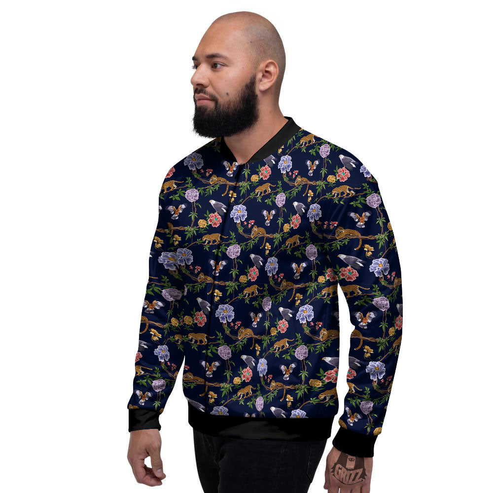 Jaguar And Eagle Print Pattern Men's Bomber Jacket-grizzshop