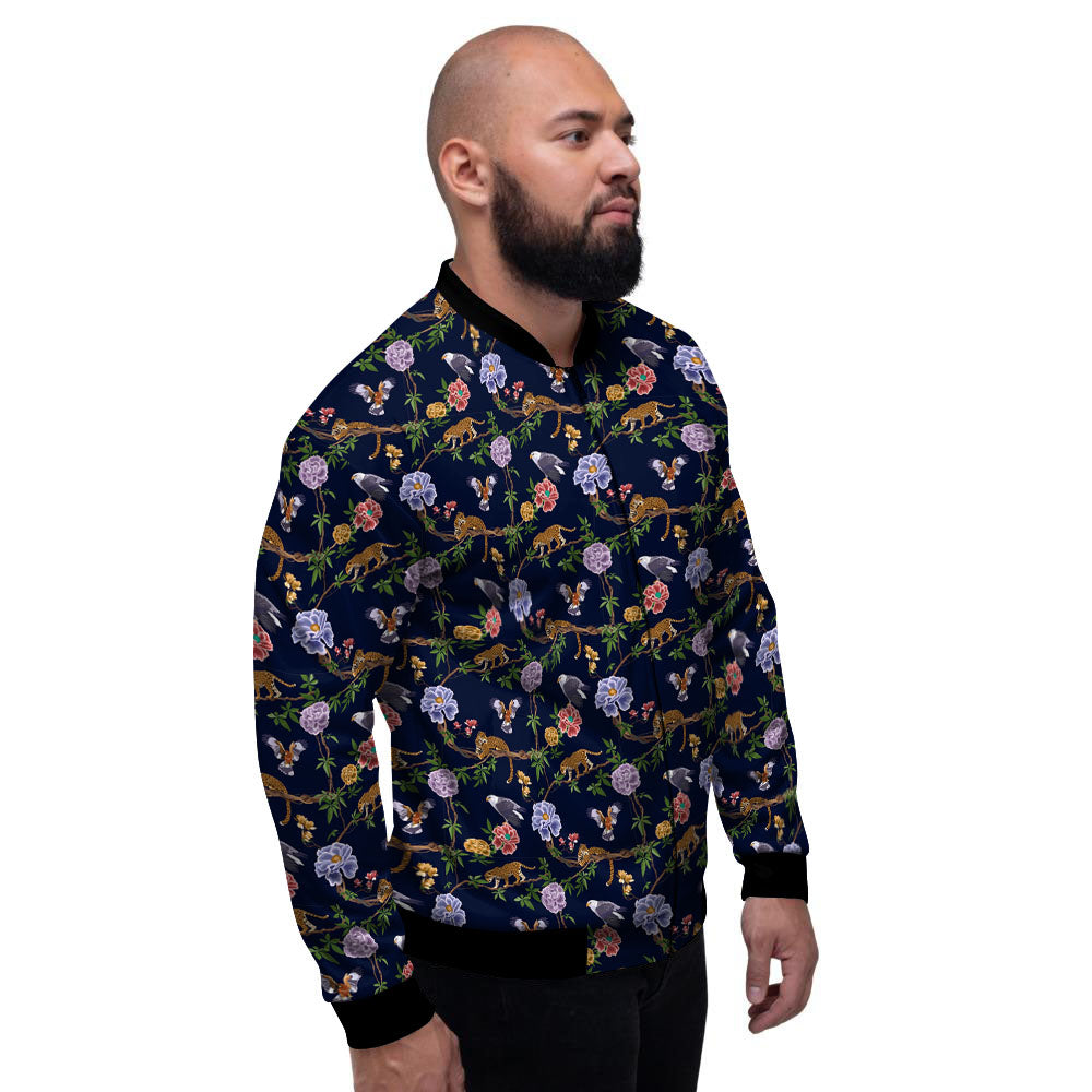 Jaguar And Eagle Print Pattern Men's Bomber Jacket-grizzshop