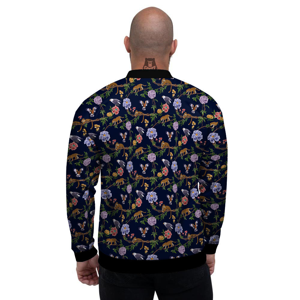 Jaguar And Eagle Print Pattern Men's Bomber Jacket-grizzshop
