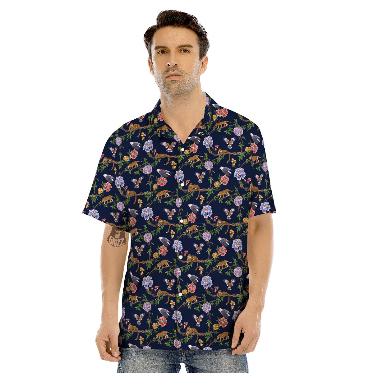 Jaguar And Eagle Print Pattern Men's Hawaiian Shirt-grizzshop