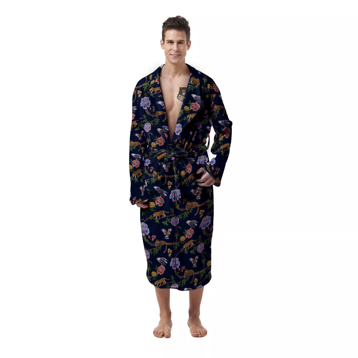 Jaguar And Eagle Print Pattern Men's Robe-grizzshop