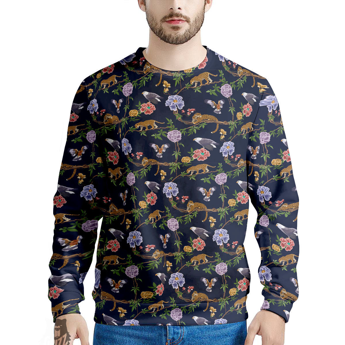 Jaguar And Eagle Print Pattern Men's Sweatshirt-grizzshop