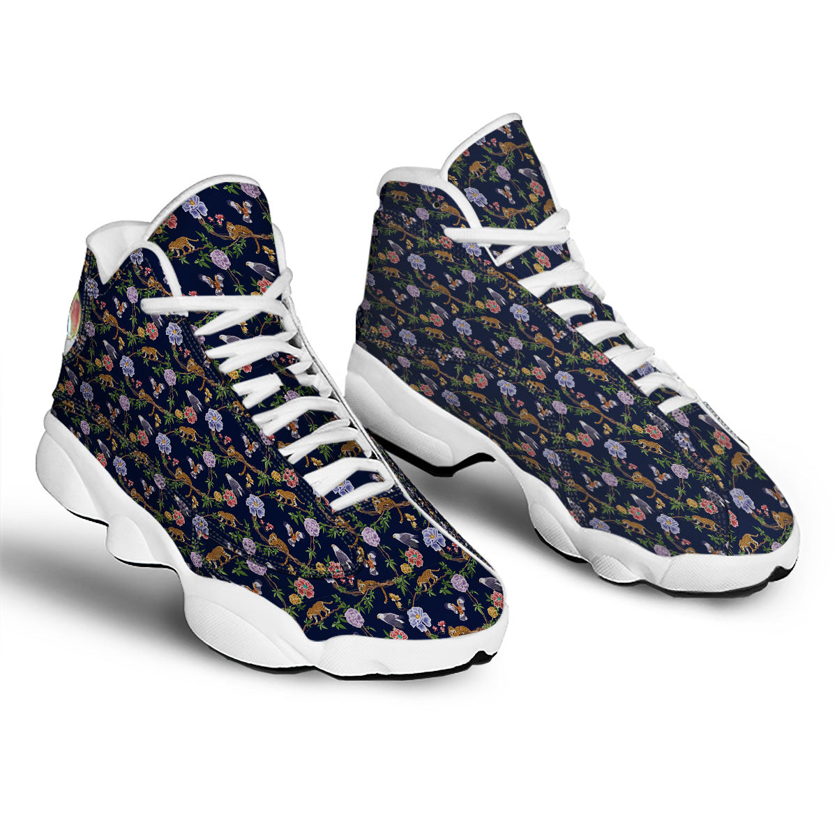 Jaguar And Eagle Print Pattern White Basketball Shoes-grizzshop
