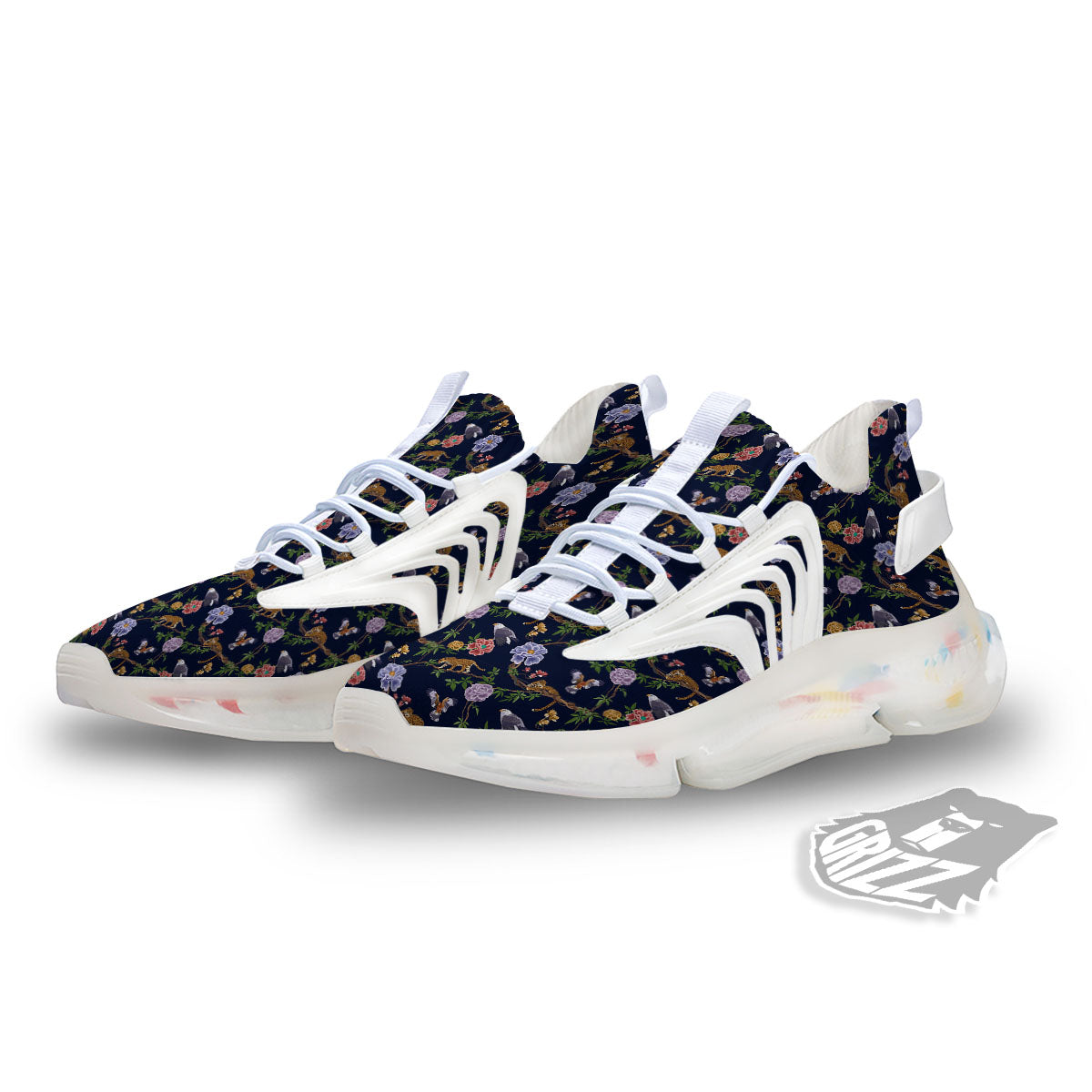 Jaguar And Eagle Print Pattern White Gym Shoes-grizzshop