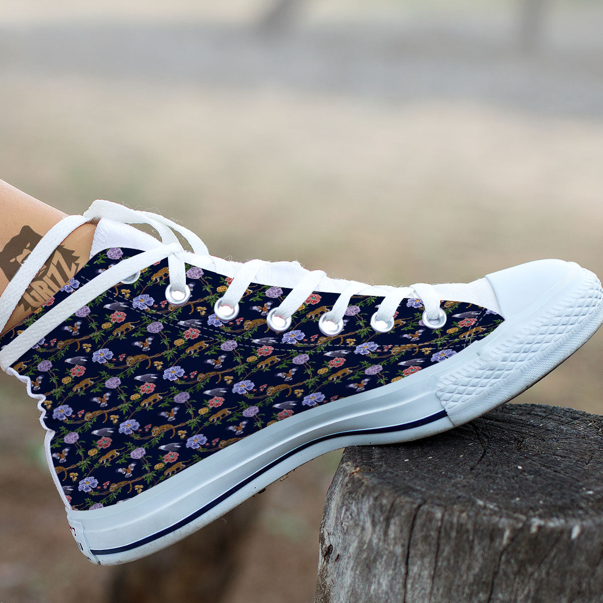 Jaguar And Eagle Print Pattern White High Top Shoes-grizzshop