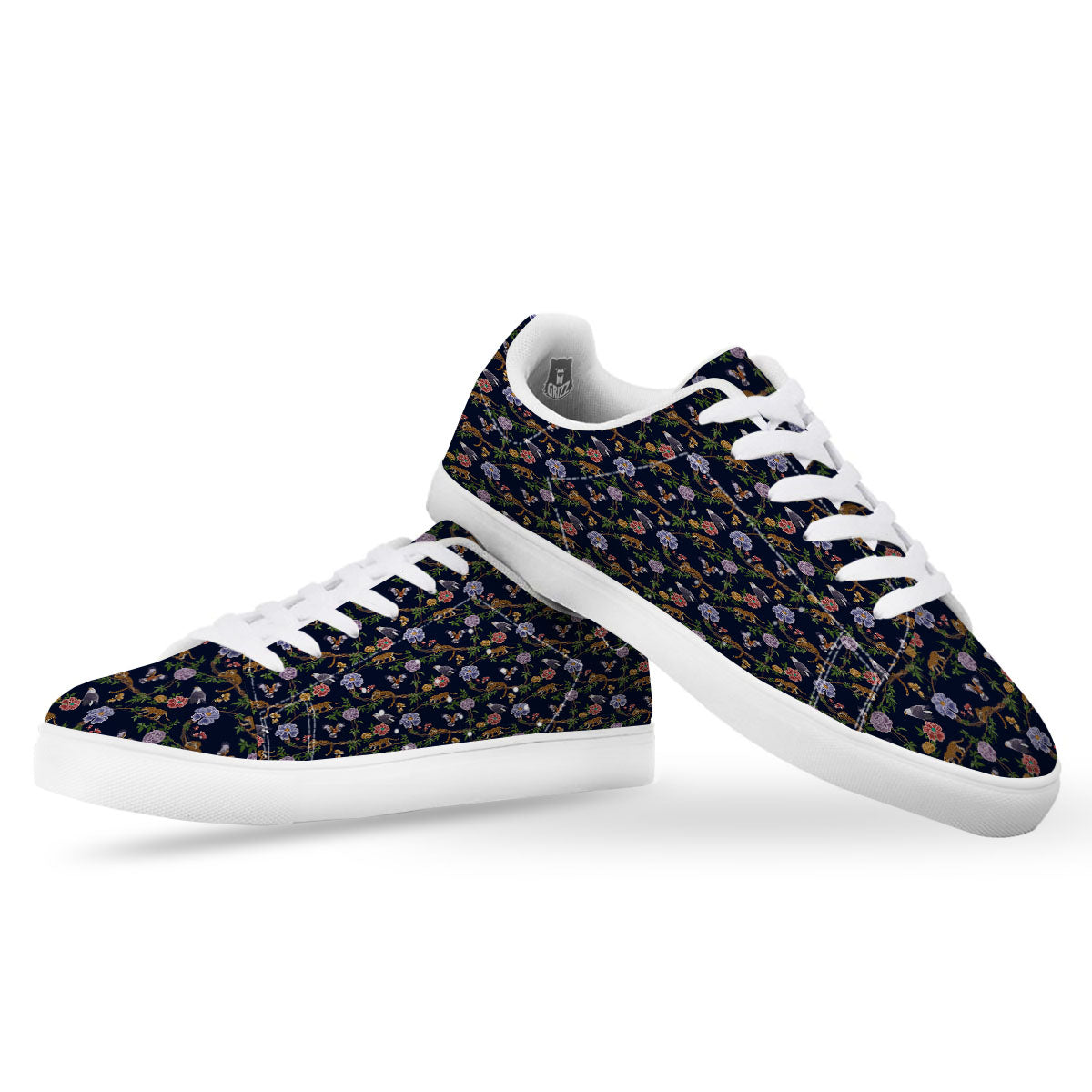 Jaguar And Eagle Print Pattern White Low Top Sneakers-grizzshop