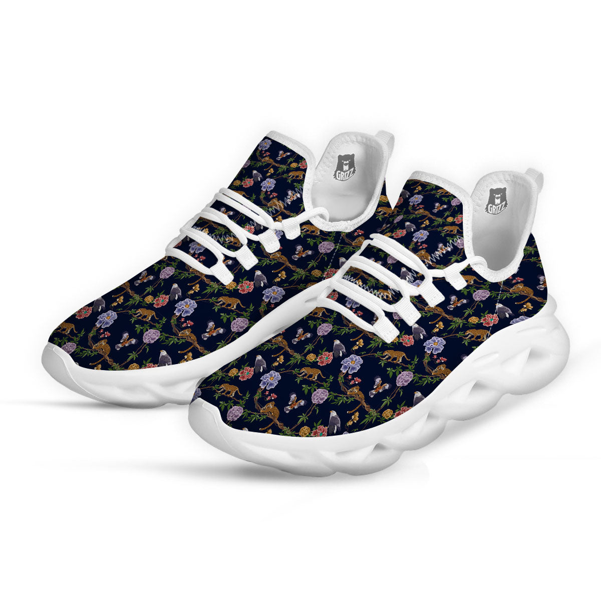 Jaguar And Eagle Print Pattern White Running Shoes-grizzshop