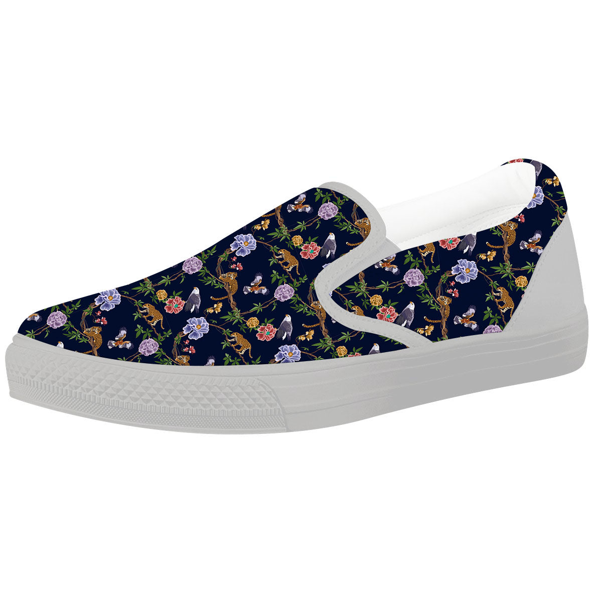 Jaguar And Eagle Print Pattern White Slip On Shoes-grizzshop