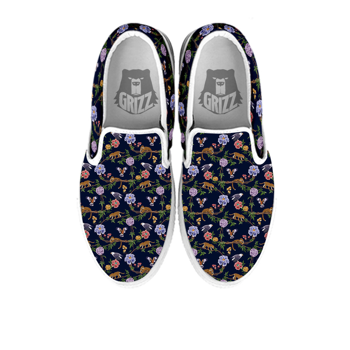 Jaguar And Eagle Print Pattern White Slip On Shoes-grizzshop